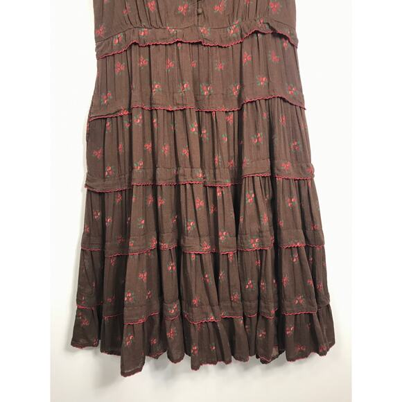 Sundance Brown Floral Petite M Dress Tiered Midi Western Boho Summer Feminine - Picture 5 of 11